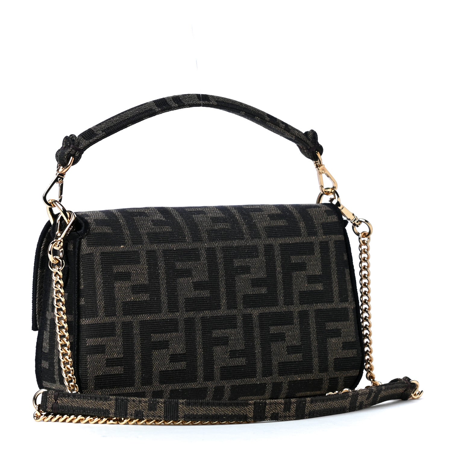 Fendi Fabric Jacquard FF 1974 Mini Baguette Tobacco Moro Black 4 of 8