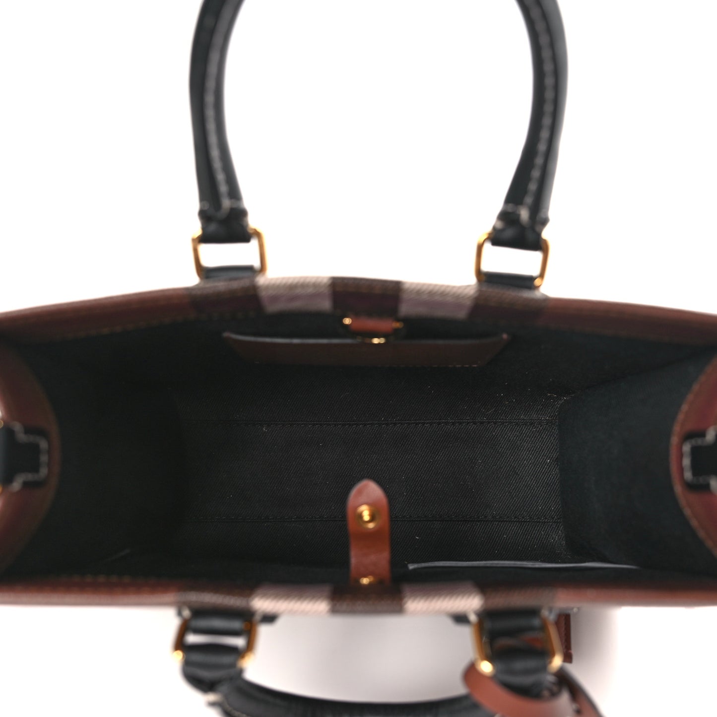 E-Canvas Check Calfskin Mini Freya Tote Dark Birch Brown
