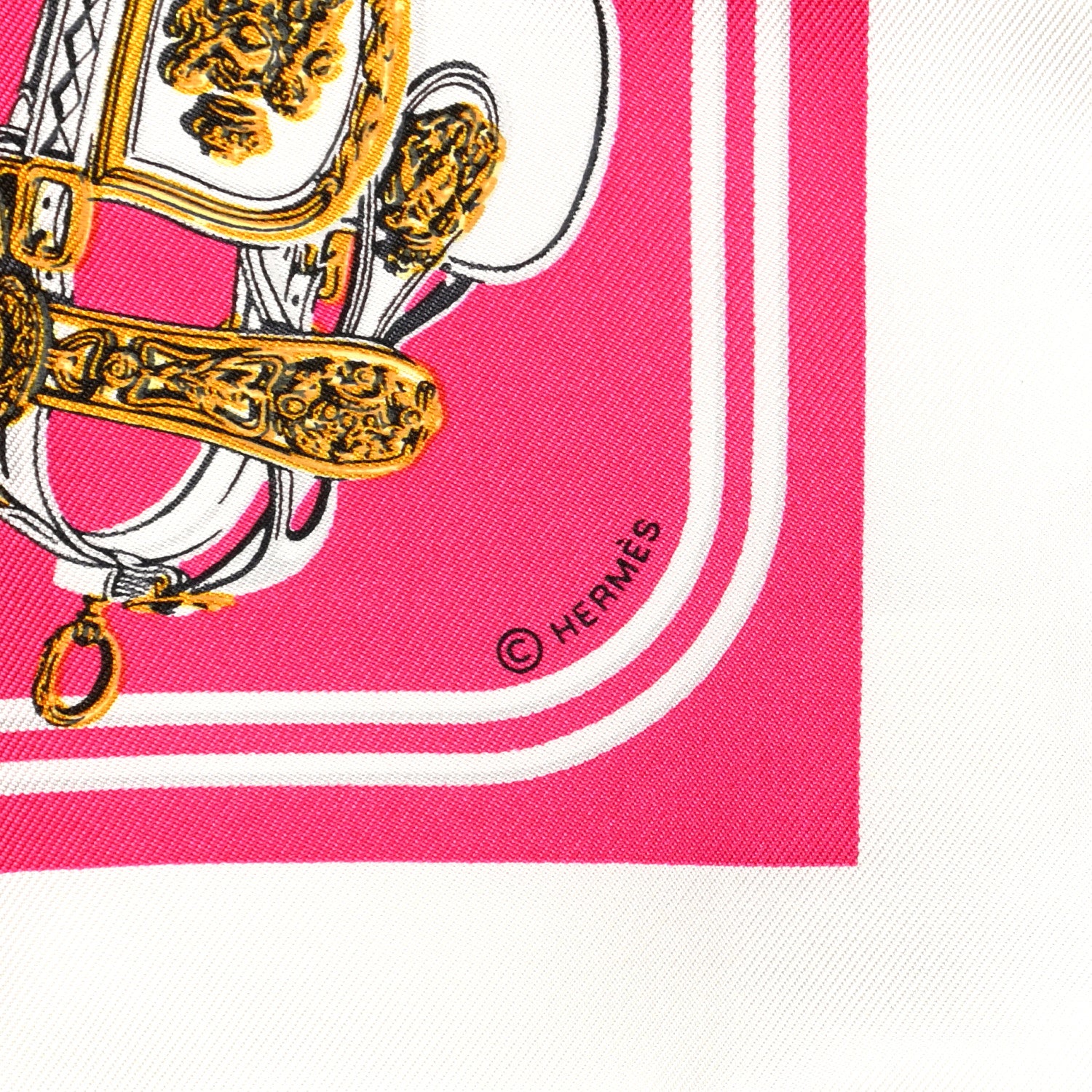 Hermes Silk Brides de Gala Nano Scarf 20 White Rose Fuchsia Or 4 of 4