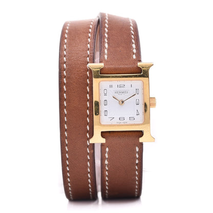 Hermes Stainless Steel Barenia 21mm Heure H Hour Double Tour Quartz Watch Fauve 1 of 7