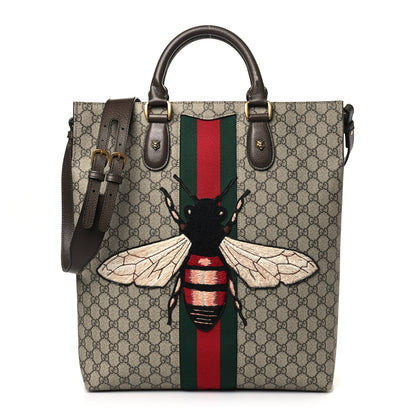 Gucci GG Supreme Monogram Web Animalier Bee Vertical Tote Brown 1 of 9