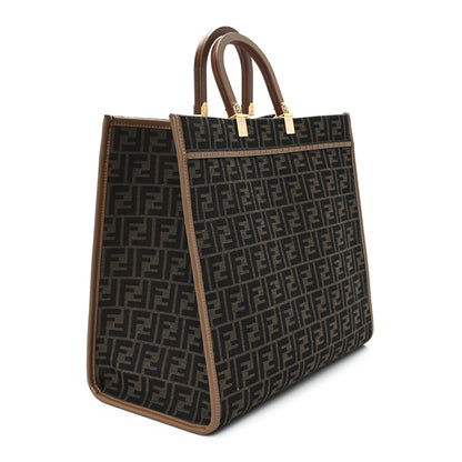 Fendi Fabric Jacquard FF 1974 Logo Large Fendi Sunshine Shopper Tote Tobacco Moro Sand 3 of 10