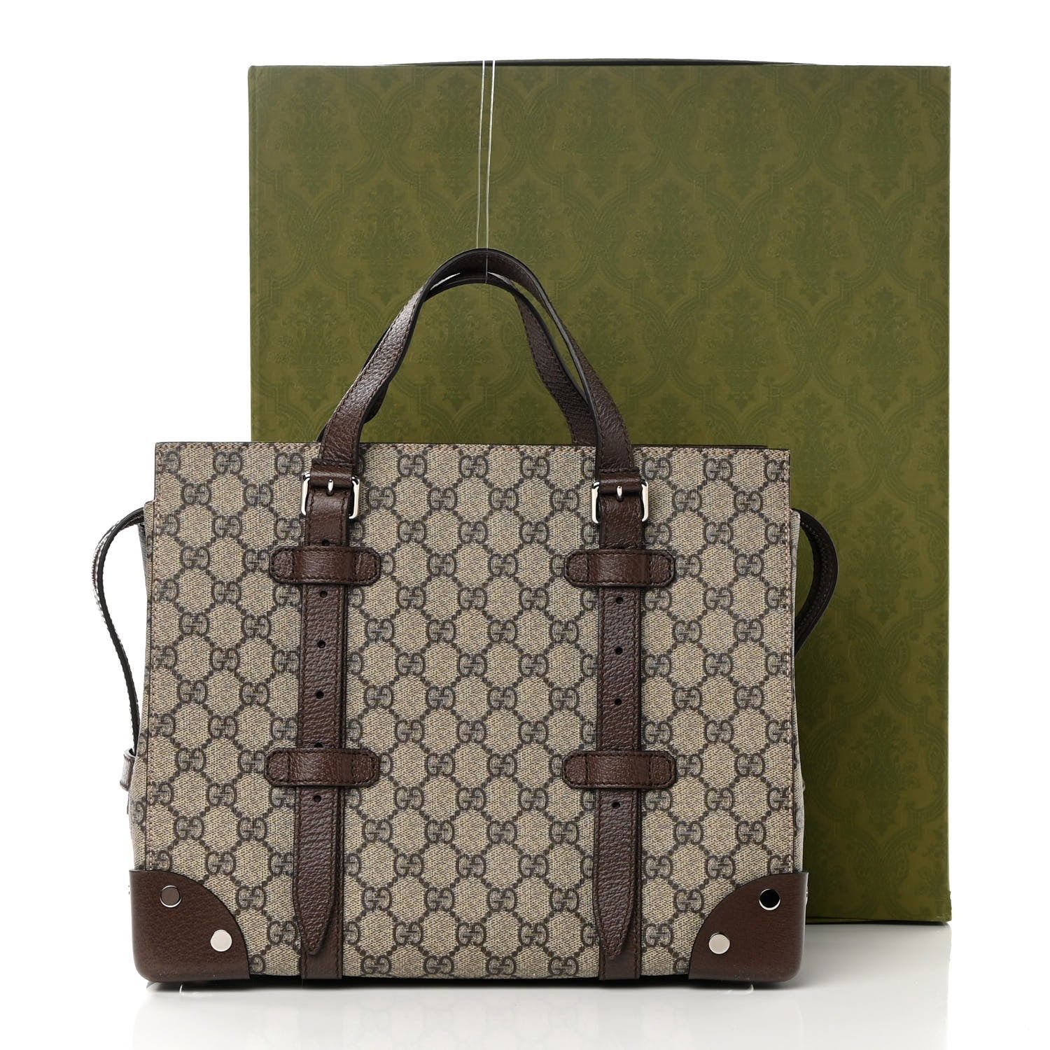 Gucci GG Supreme Monogram Textured Dollar Calfskin Small Detail Tote Beige Ebony New Acero 16 of 16