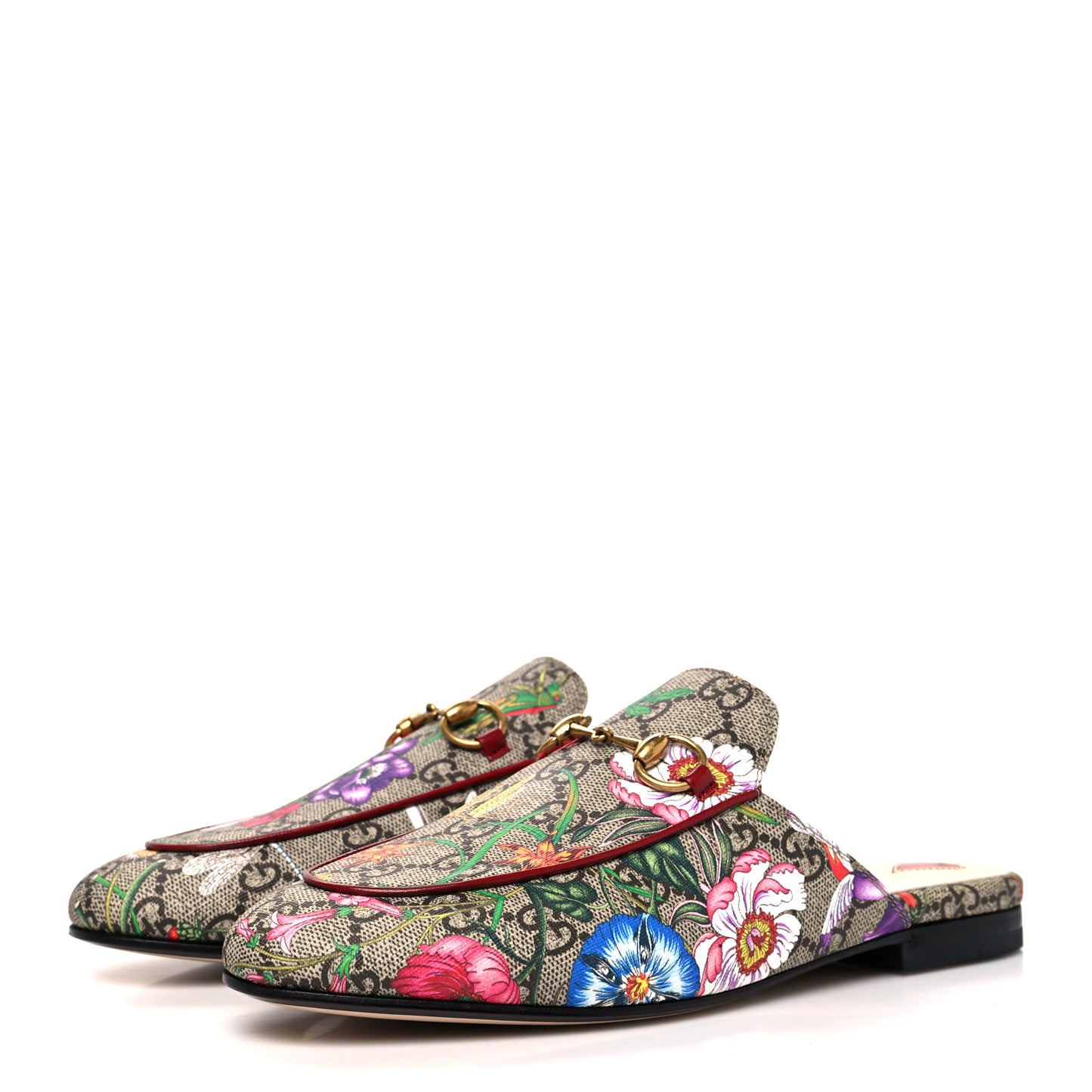 GG Supreme Monogram Flora Womens Princetown Slippers 36.5 Beige Ebony Multicolor Rosso