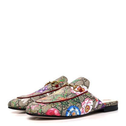 Gucci GG Supreme Monogram Flora Womens Princetown Slippers 36.5 Beige Ebony Multicolor Rosso 3 of 8