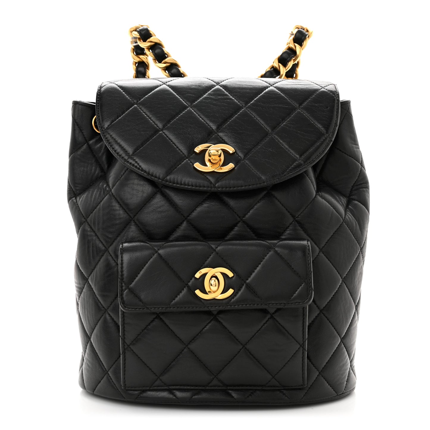 Lambskin Quilted Drawstring Backpack Black