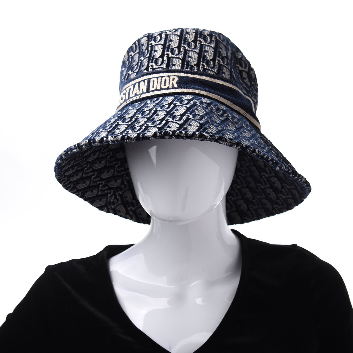 Christian Dior Velvet Oblique Large Brim Bucket Hat 58 Bleu Marine 2 of 8
