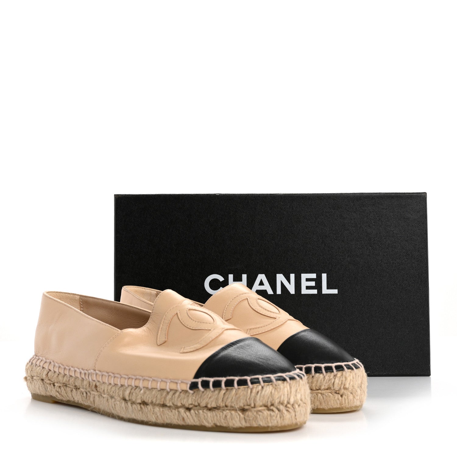 Chanel Lambskin CC Espadrilles 37 Beige Black 10 of 10