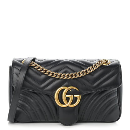 Gucci Calfskin Matelasse Small GG Marmont Shoulder Bag Black 1 of 11