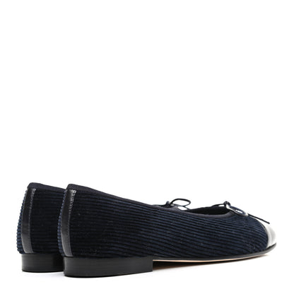 Chanel Corduroy Patent Cap Toe CC Ballerina Flats 36.5 Navy Black 4 of 9