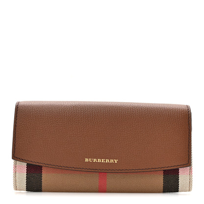 Burberry Grainy Calfskin House Check Continental Wallet Tan 1 of 7