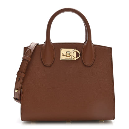 Salvatore Ferragamo Hammered Calfskin Small The Studio Box Bag New Cognac 1 of 9