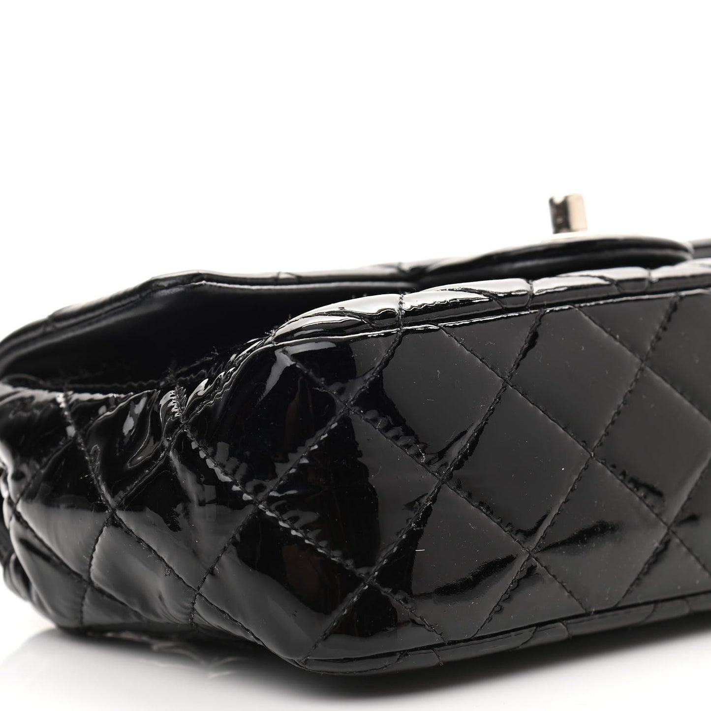 Patent Calfskin Quilted Mini Rectangular Flap Black
