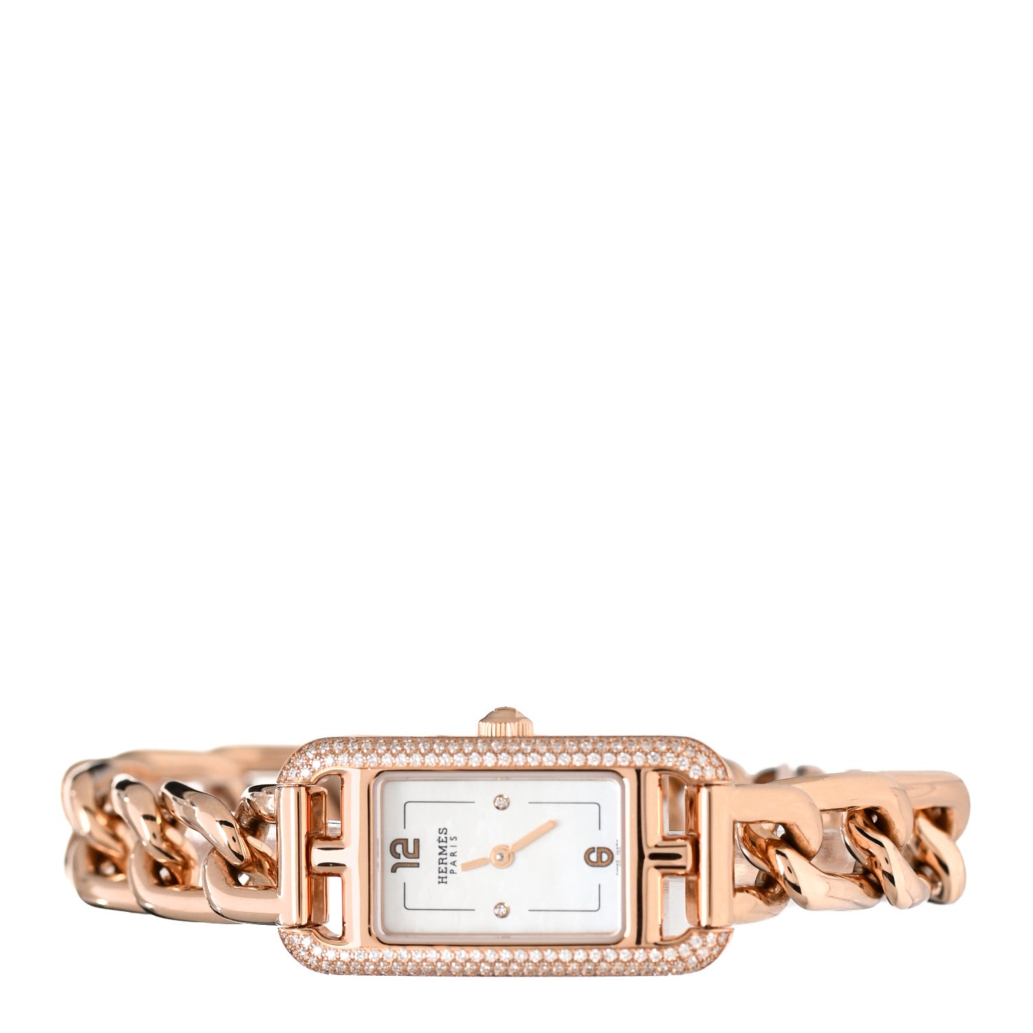 Hermes 18K Rose Gold Diamond Mother of Pearl 17mm Nantucket Quartz Watch 2 of 5