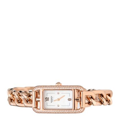Hermes 18K Rose Gold Diamond Mother of Pearl 17mm Nantucket Quartz Watch 2 of 5