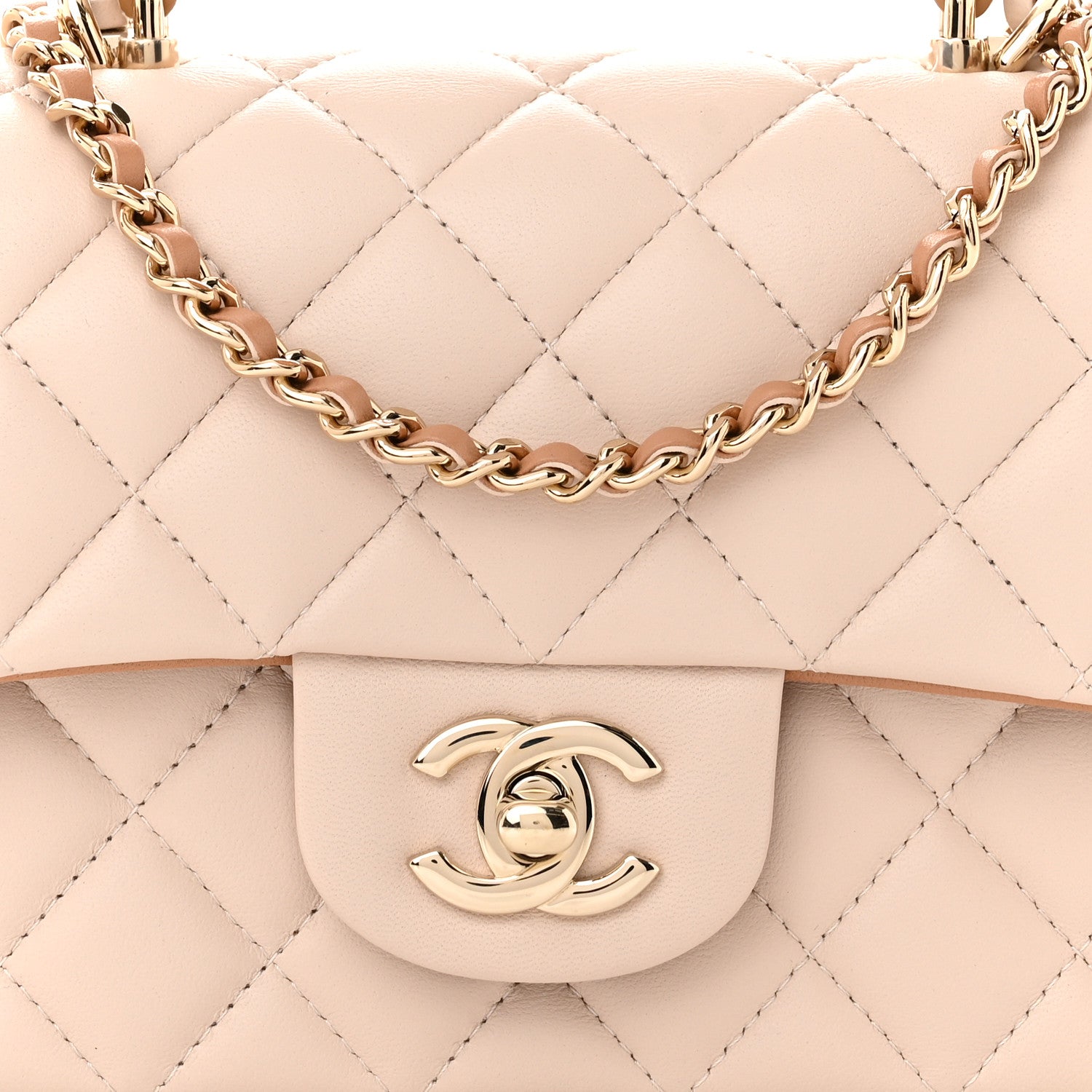 Chanel Lambskin Quilted Bi-Color Mini Top Handle Rectangular Flap Ecru Dark Beige 8 of 10