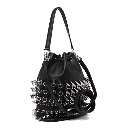 Givenchy Calfskin Spiked Drawstring Bucket Bag Black 3 of 9