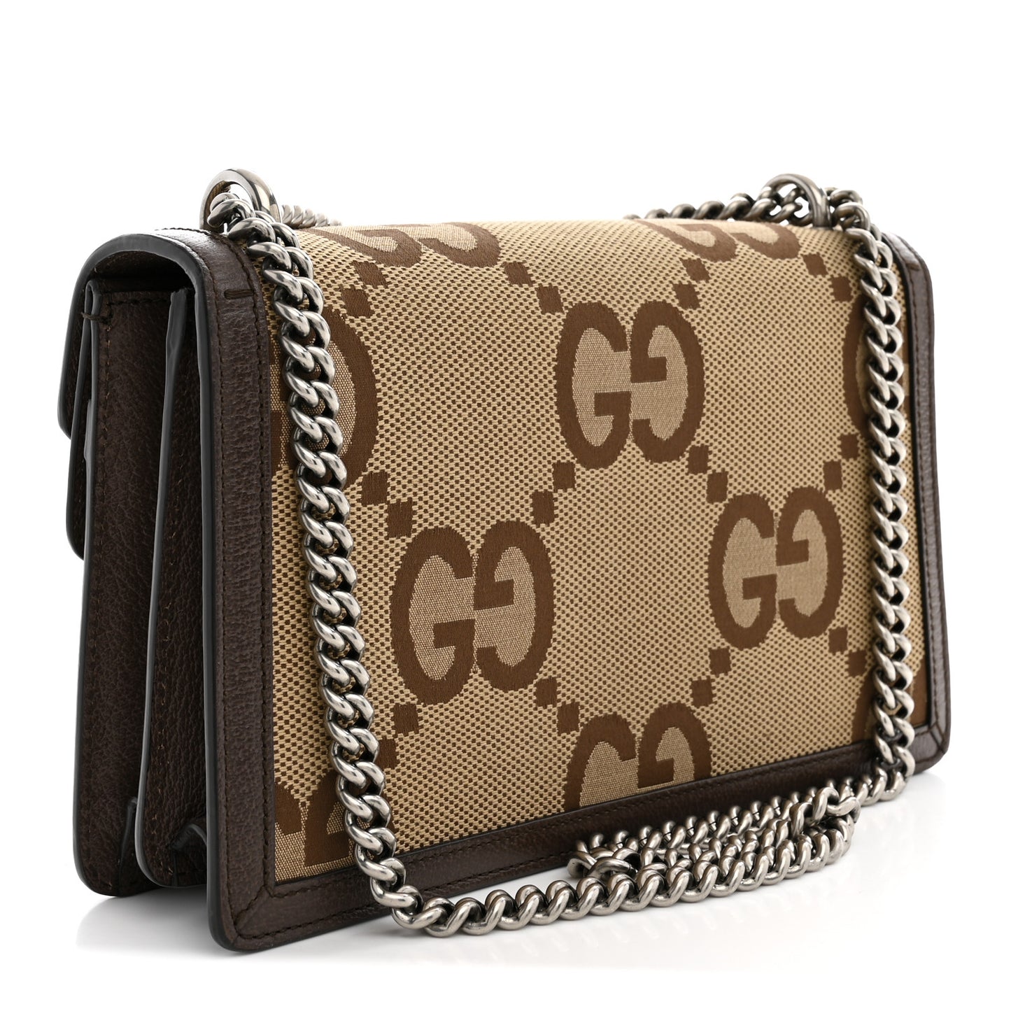 Monogram Jumbo GG Textured Dollar Calfskin Small Dionysus Shoulder Bag Camel Ebony New Acero