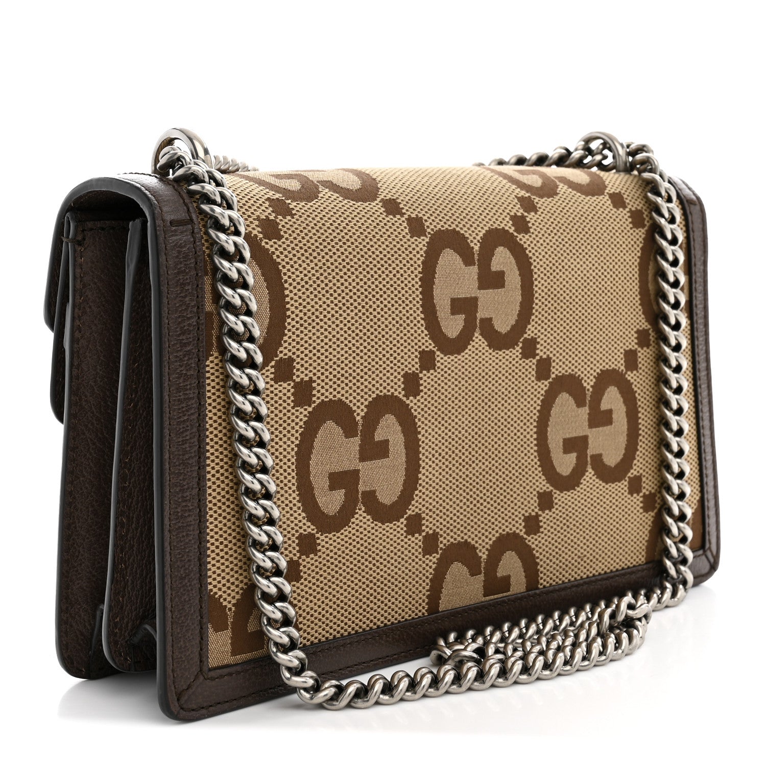 Gucci Monogram Jumbo GG Textured Dollar Calfskin Small Dionysus Shoulder Bag Camel Ebony New Acero 2 of 11