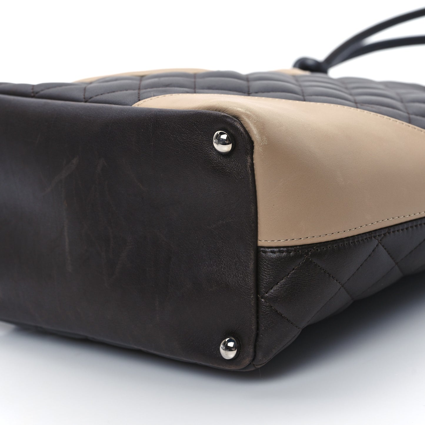 Calfskin Quilted Medium Cambon Tote Brown Beige