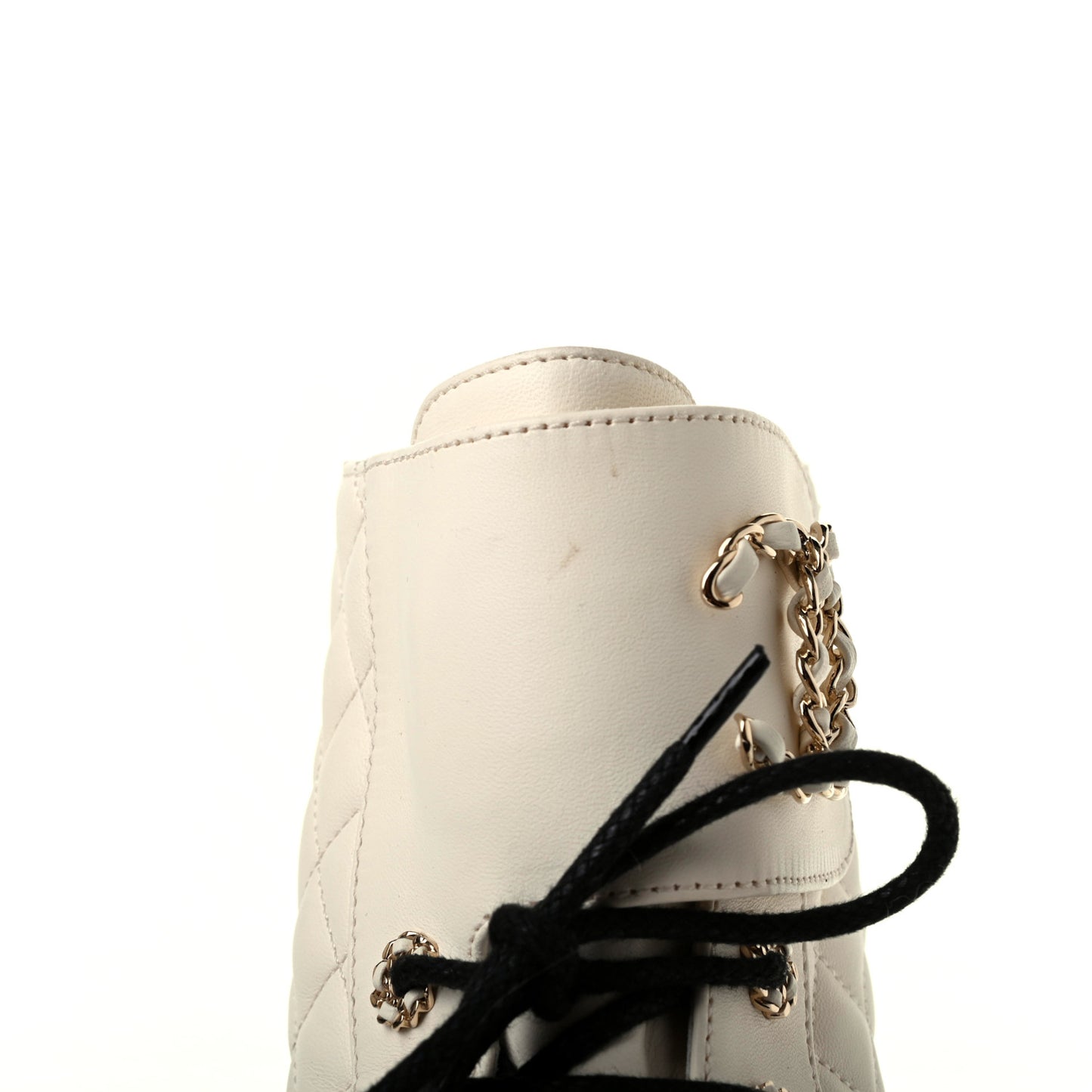 Shiny Goatskin Calfskin Quilted Lace Up Combat Boots 39 White Black