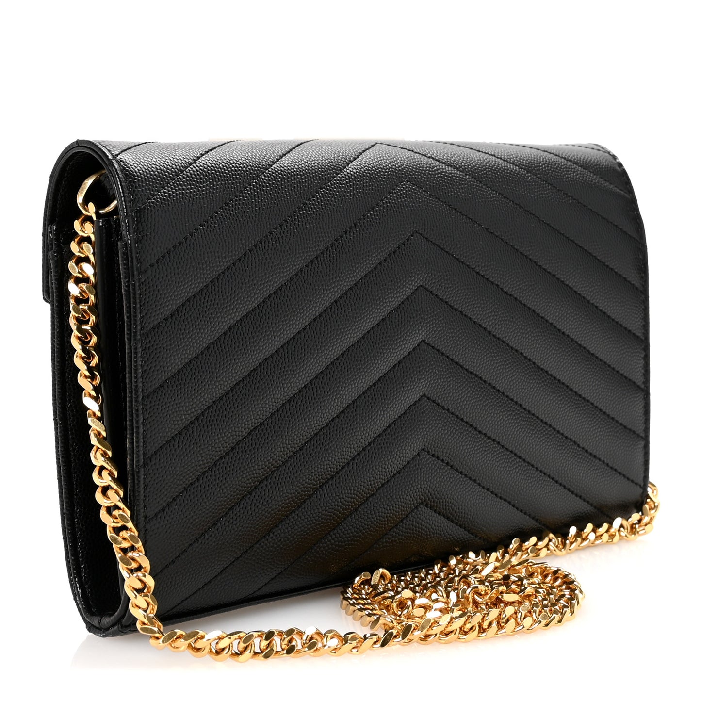 Grain De Poudre Matelasse Chevron Monogram Chain Wallet Black