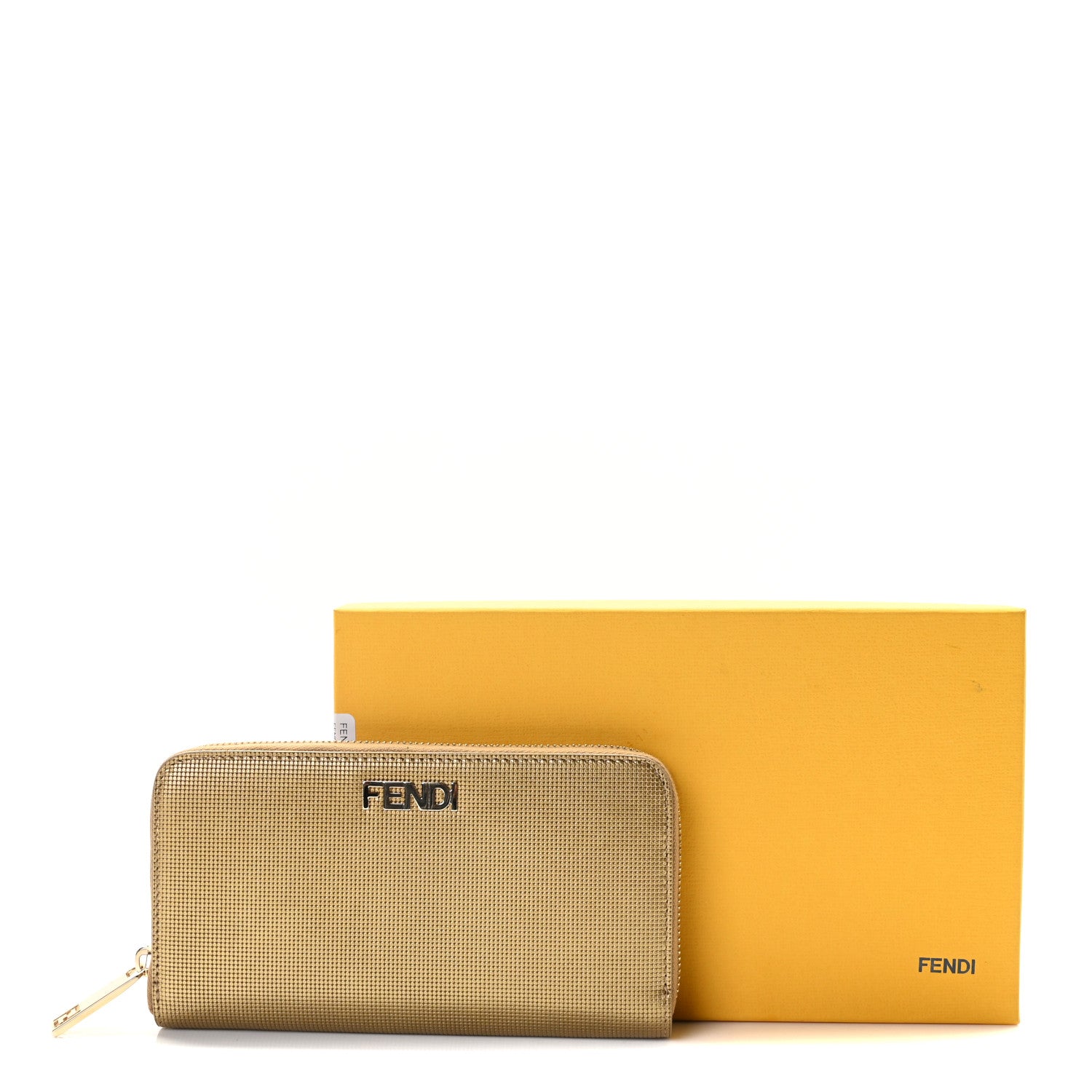 Fendi Vitello Birkin Logo Zip Around Wallet Gold 7 of 7