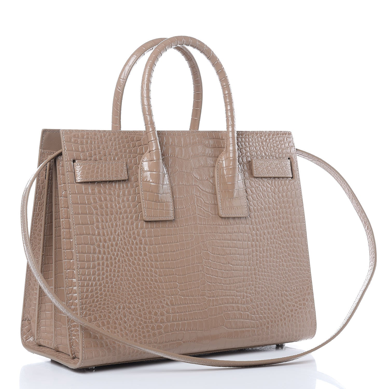 Saint Laurent Calfskin Crocodile Embossed Small Sac de Jour Brown 3 of 10