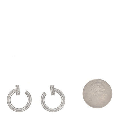 Tiffany 18K White Gold Diamond T1 Open Hoop Earrings 2 of 6