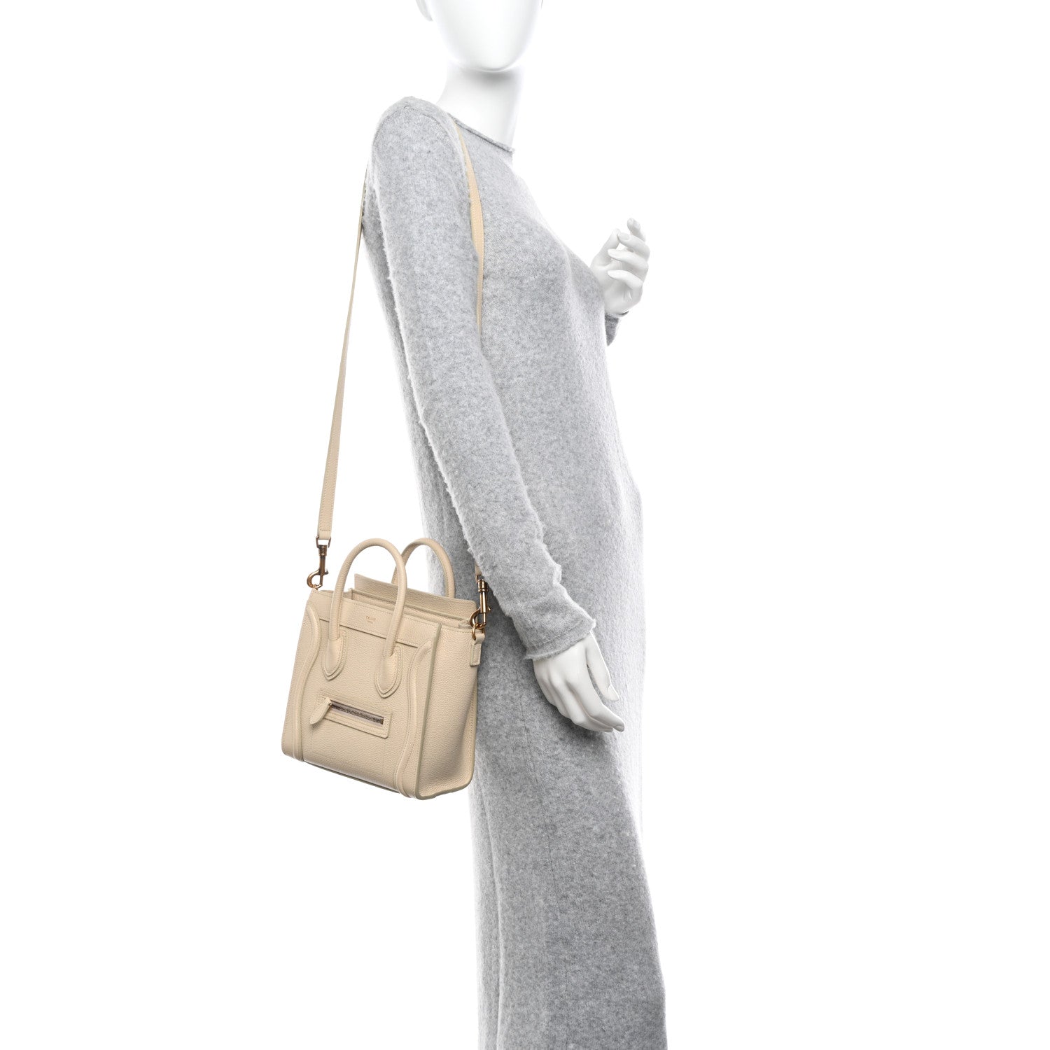 Celine Drummed Calfskin Nano Luggage Ivory 2 of 11
