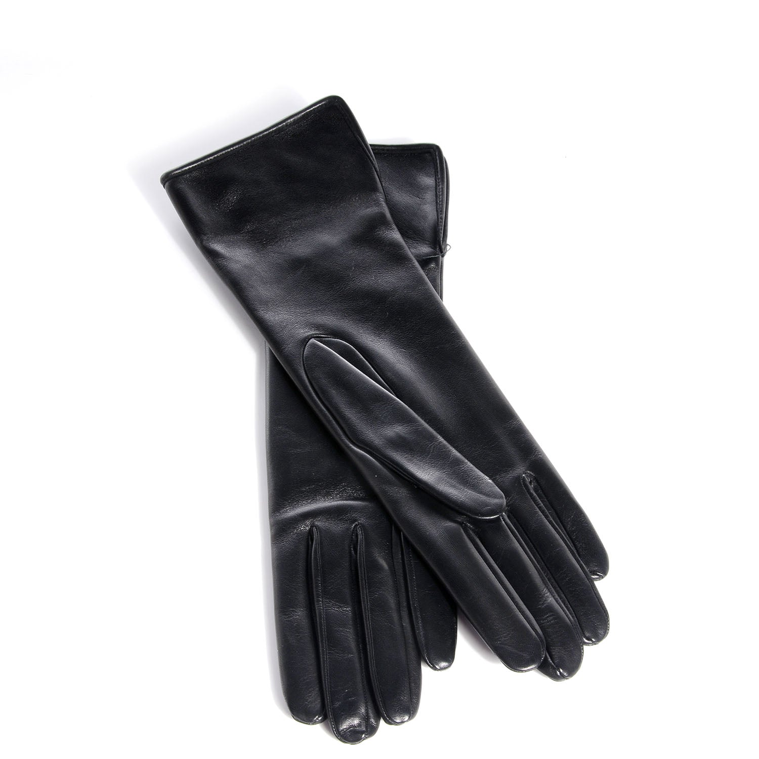 Hermes Lambskin Silk Lined Gloves 7.5 Black 1 of 4