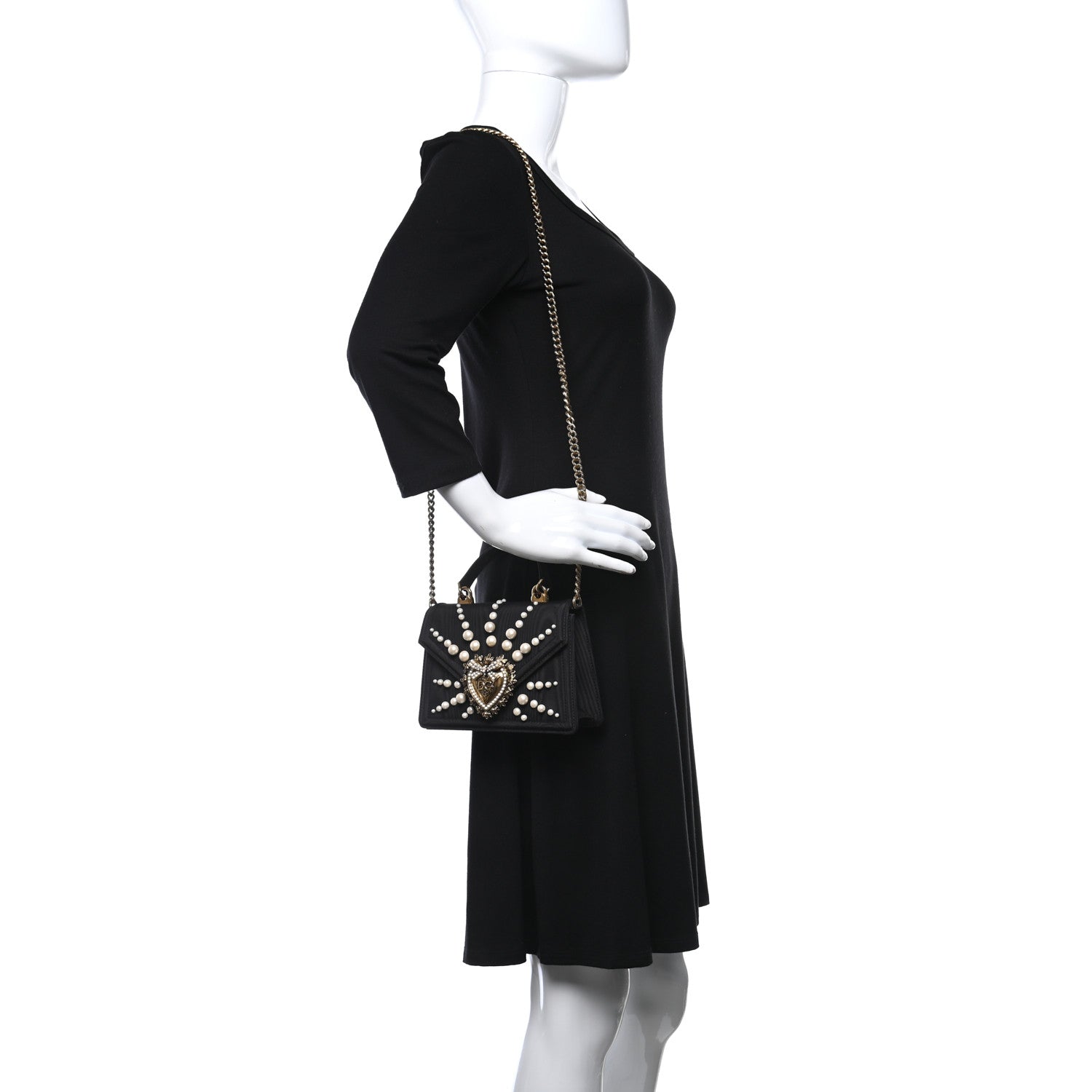 Dolce & Gabbana Moire Pearl Embellished Small Devotion Top Handle Bag Black 2 of 8
