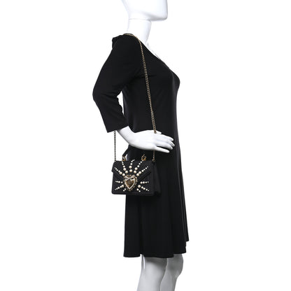 Dolce & Gabbana Moire Pearl Embellished Small Devotion Top Handle Bag Black 2 of 8