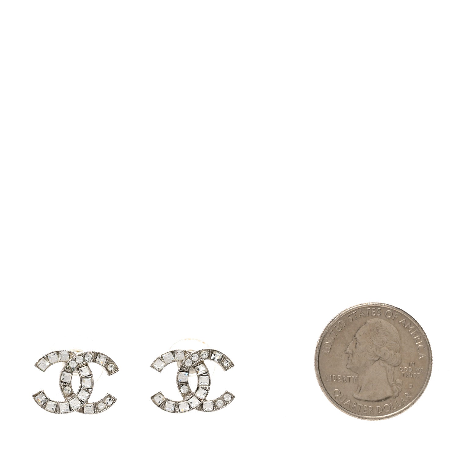 Chanel Baguette Crystal CC Earrings Silver 2 of 5