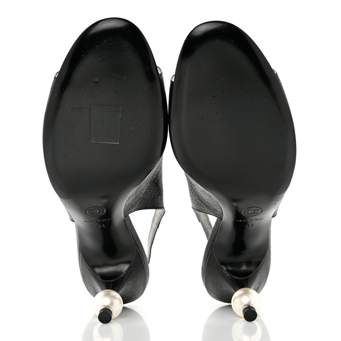 Calfskin Pearl CC Peep Toe Slingback Pumps 41 Black
