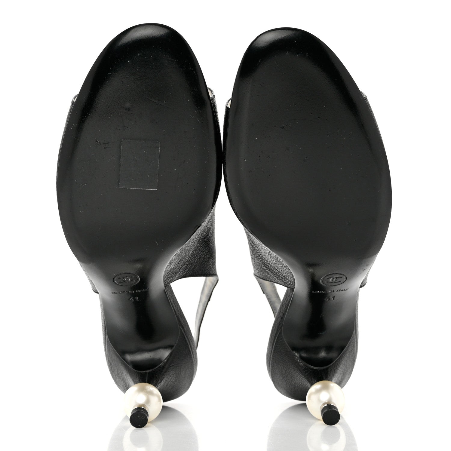 Chanel Calfskin Pearl CC Peep Toe Slingback Pumps 41 Black 5 of 8