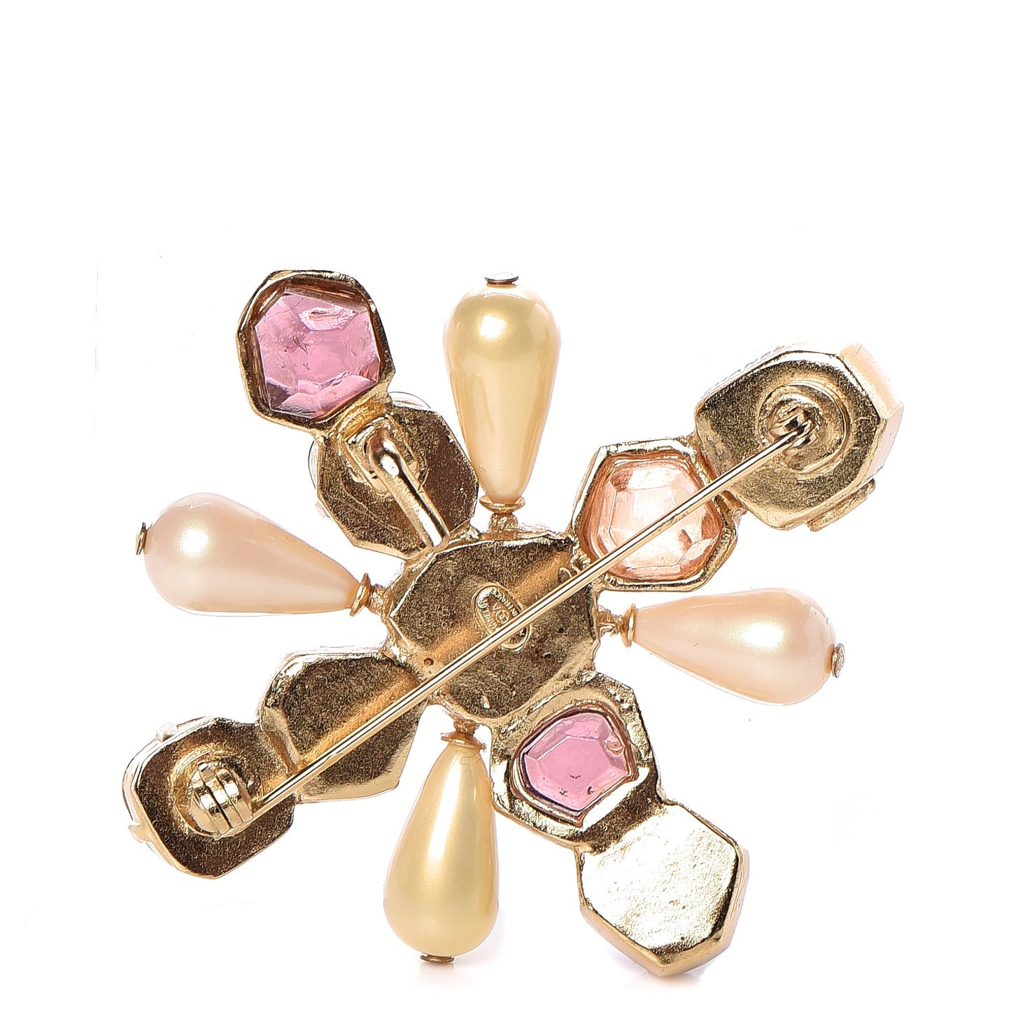 Crystal Pearl CC Brooch Gold Multicolor