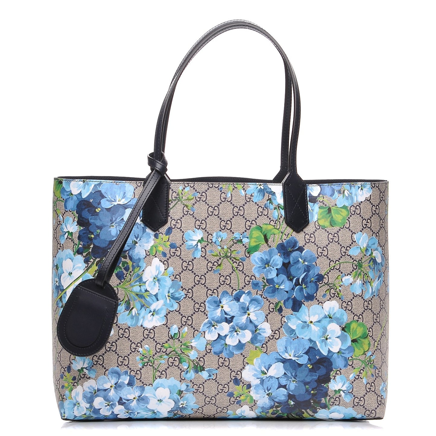 GG Supreme Monogram Blooms Medium Reversible Tote Beige Blue Navy