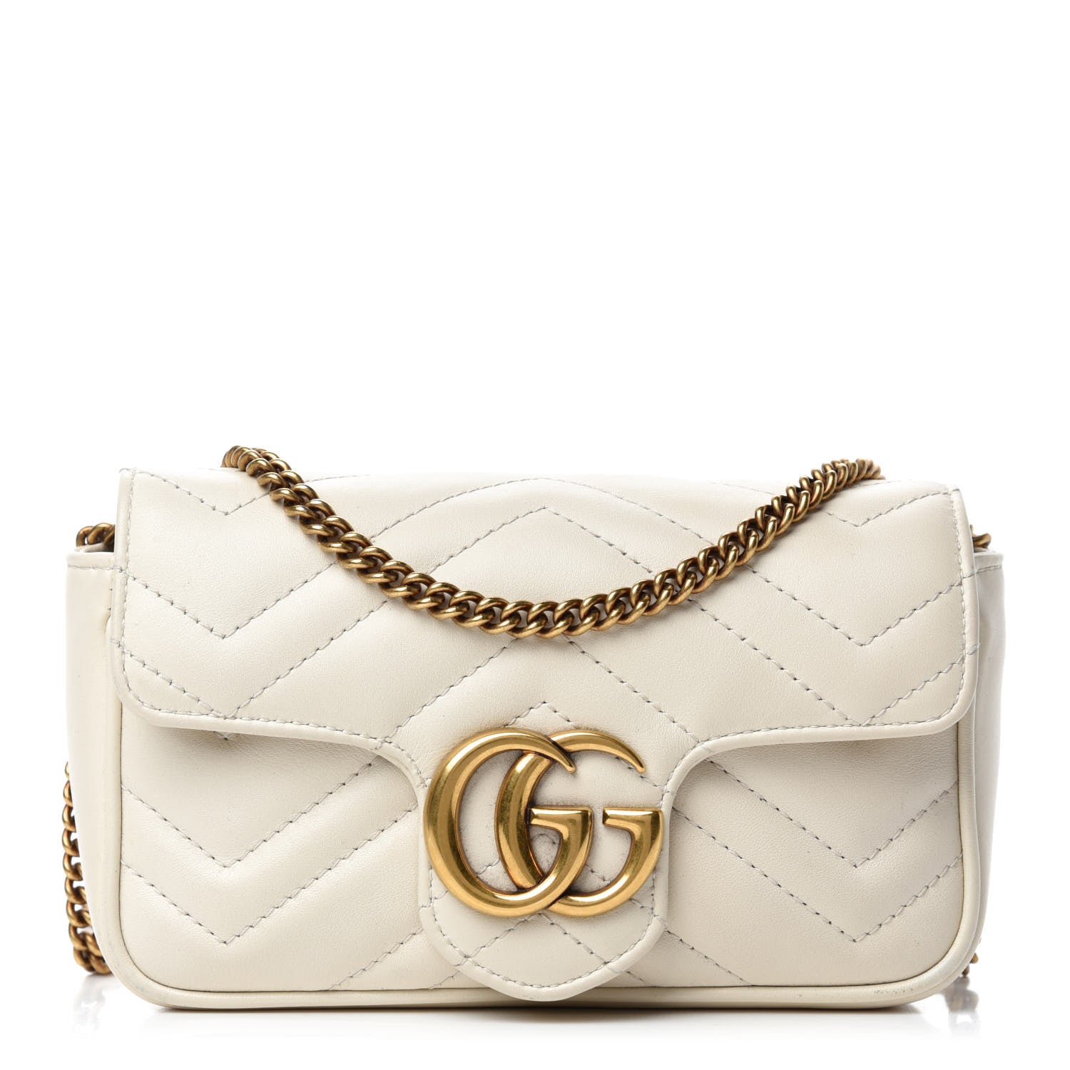 Gucci Calfskin Matelasse Super Mini GG Marmont Shoulder Bag White 1 of 12