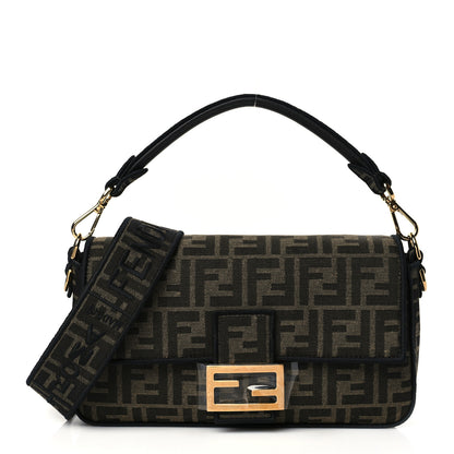 Fendi Fabric Jacquard FF 1974 Medium Baguette Tobacco Moro Black 1 of 13