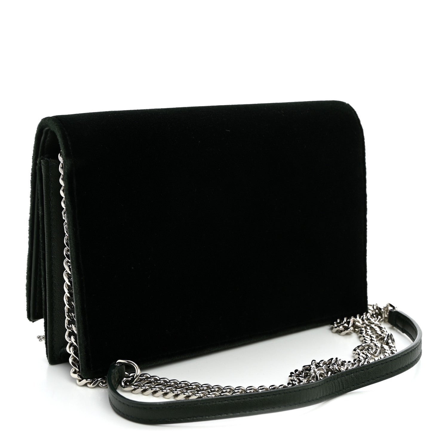Saint Laurent Velvet Crystal Monogram Kate Tassel Chain Wallet Dark Green 3 of 9