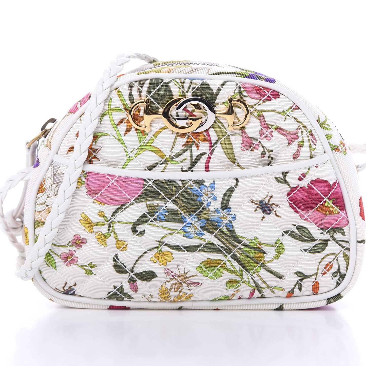 Canvas Flora Floral Trapuntata Mini Zumi Dome Shoulder Bag White