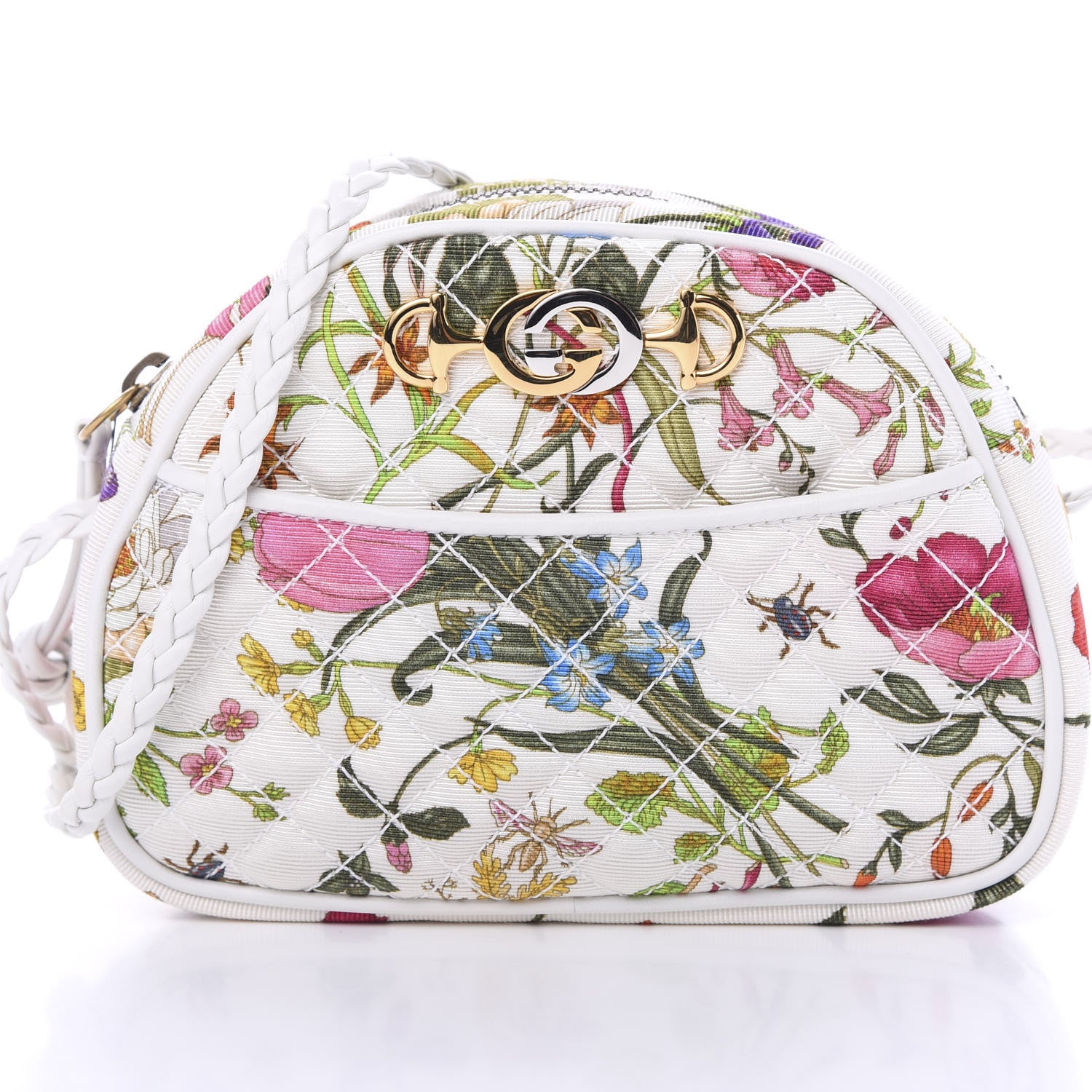 Gucci Canvas Flora Floral Trapuntata Mini Zumi Dome Shoulder Bag White 7 of 10