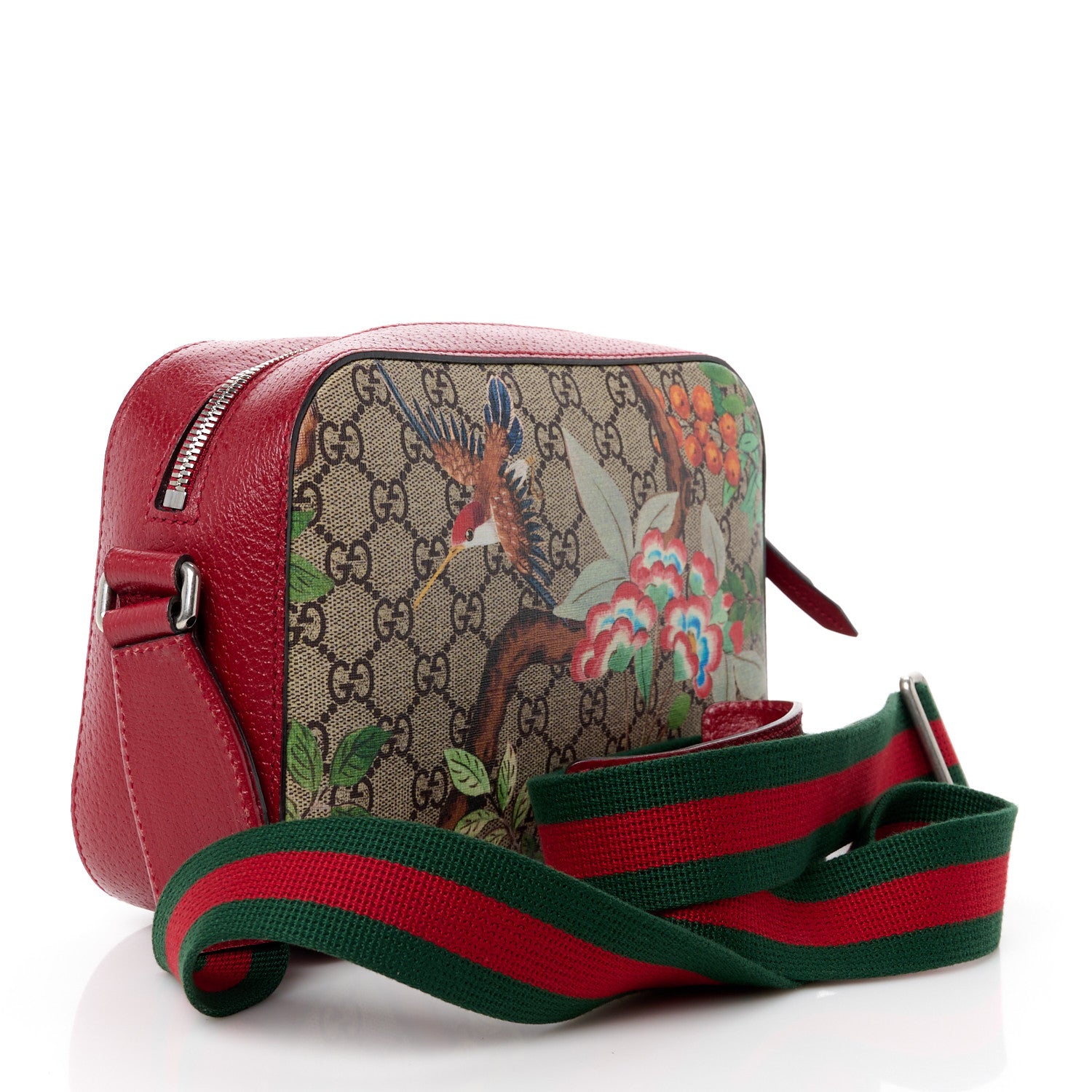 Gucci GG Supreme Monogram Tian Web Camera Bag Beige Multicolor Red 3 of 15