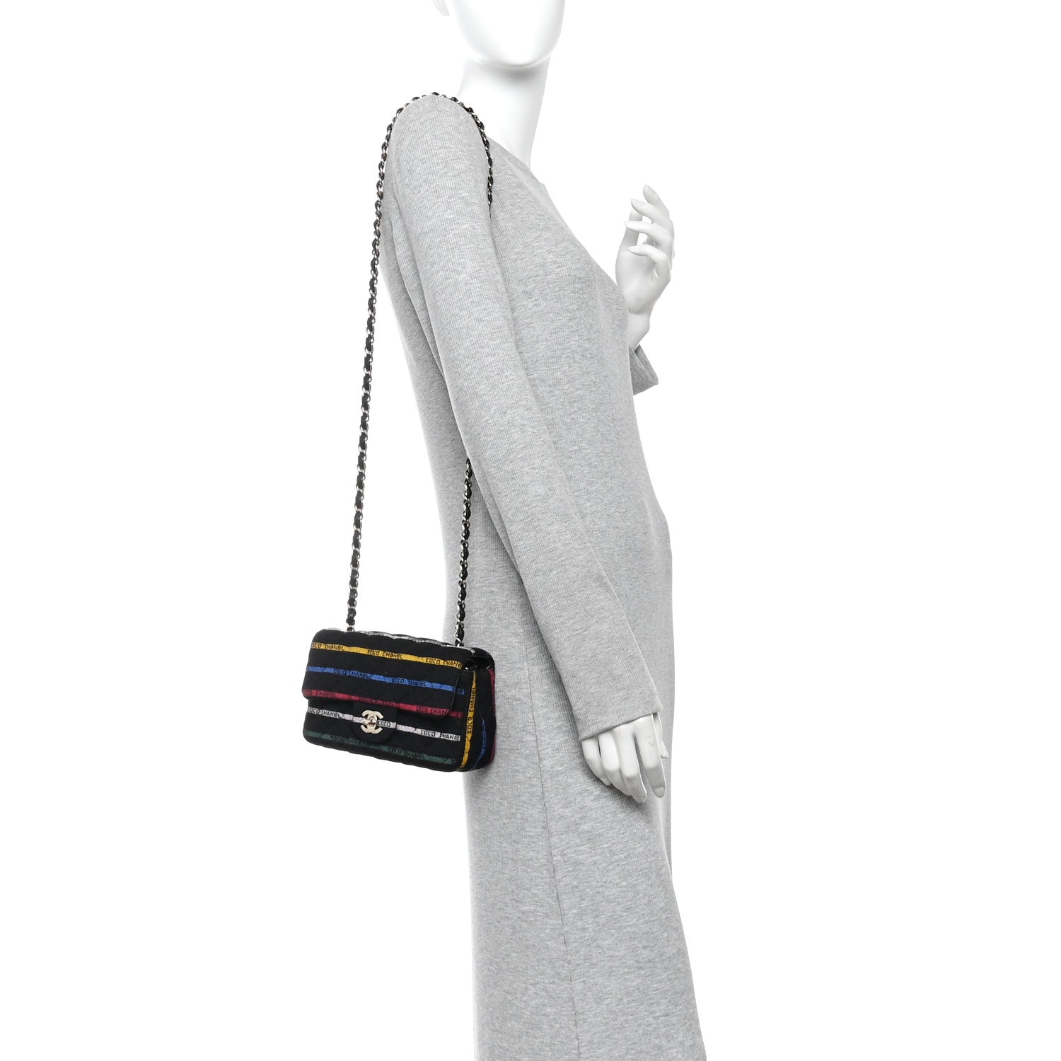Chanel Jersey Quilted Mini Rectangular Flap Black Multicolor 2 of 10