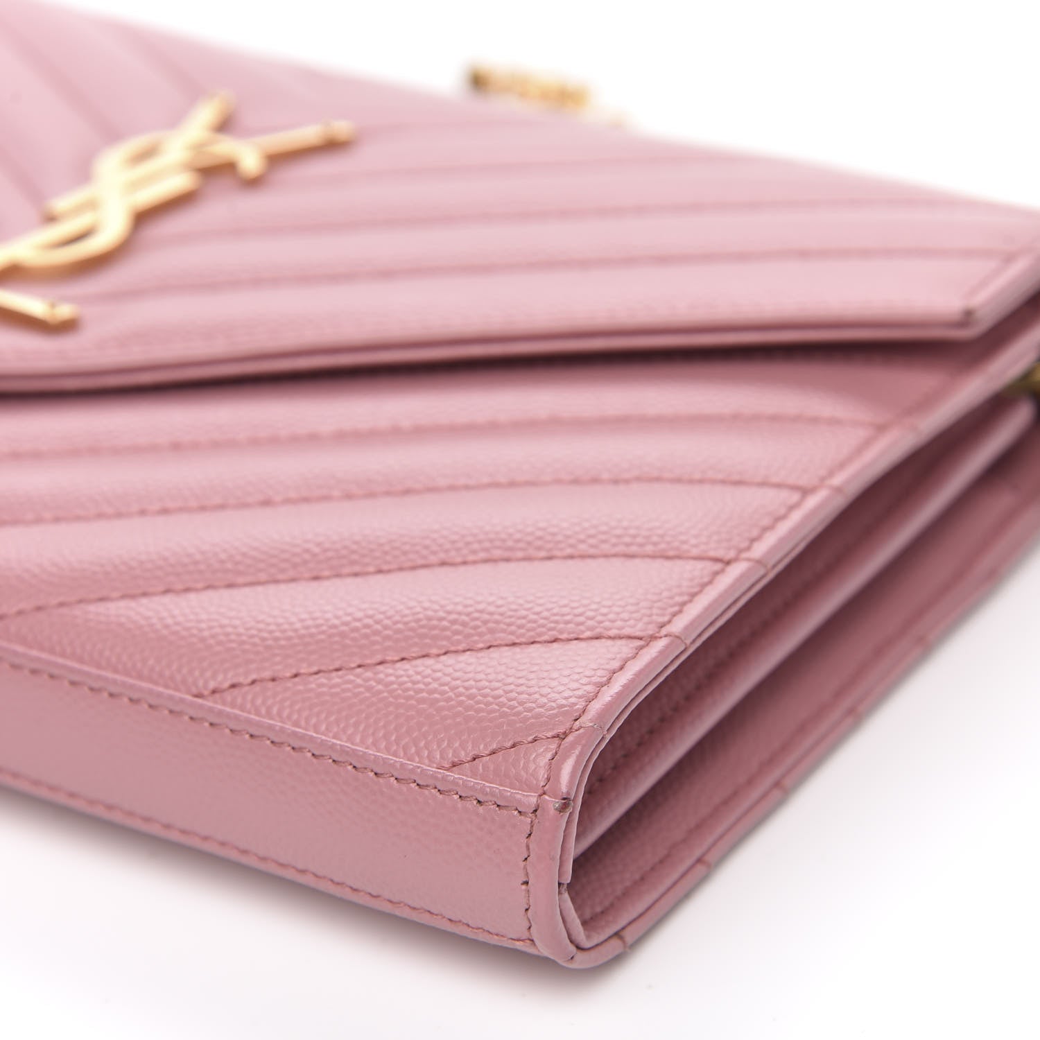 Saint Laurent Grain De Poudre Matelasse Chevron Monogram Chain Wallet Tender Pink 8 of 11