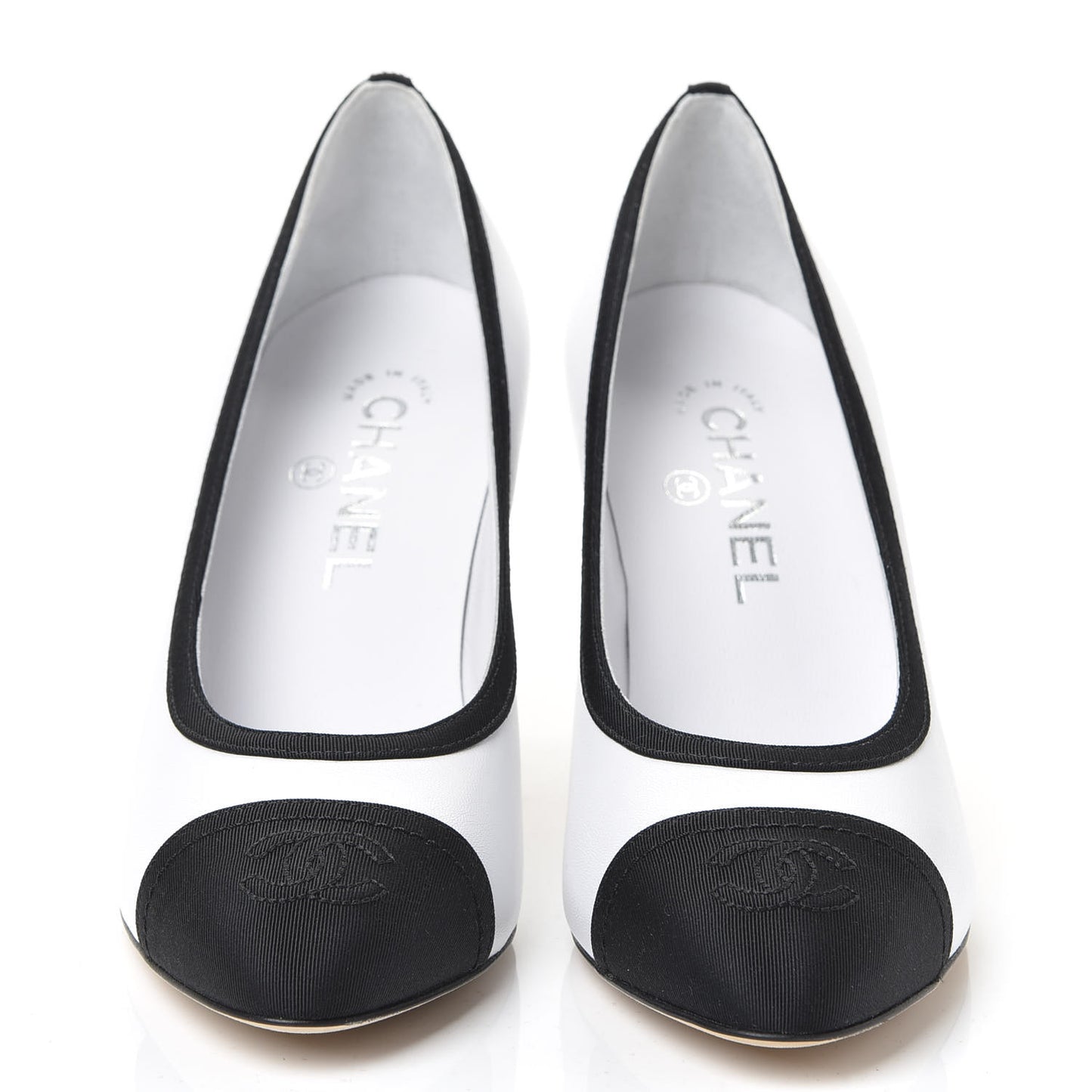 Lambskin Grosgrain Cap Toe CC Pumps 37 White Black