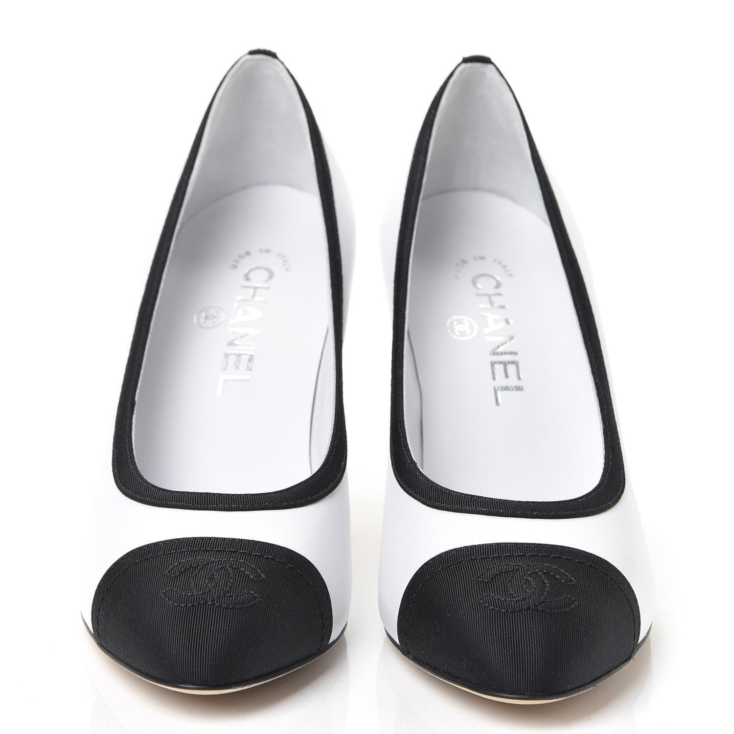 Chanel Lambskin Grosgrain Cap Toe CC Pumps 37 White Black 3 of 10