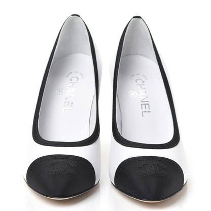 Chanel Lambskin Grosgrain Cap Toe CC Pumps 37 White Black 3 of 10