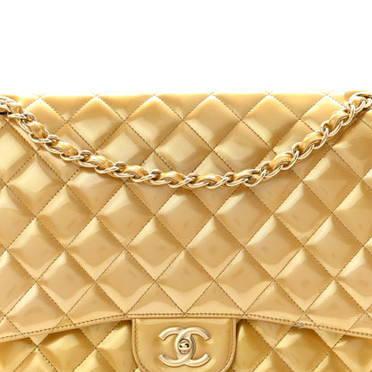Chanel Metallic Patent Quilted Maxi Single Flap Beige 8 of 13